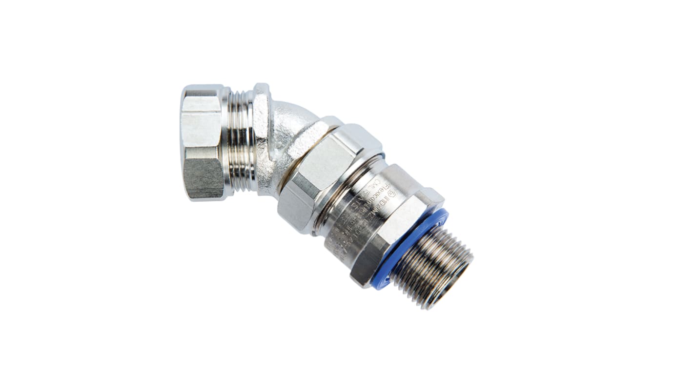 Raccordo per cavi Flexicon LTP20-M20-EXD-45 LTP EXD 45, Gomito a 45° in Ottone Nickelato, Argento, filetto M20, 20mm,