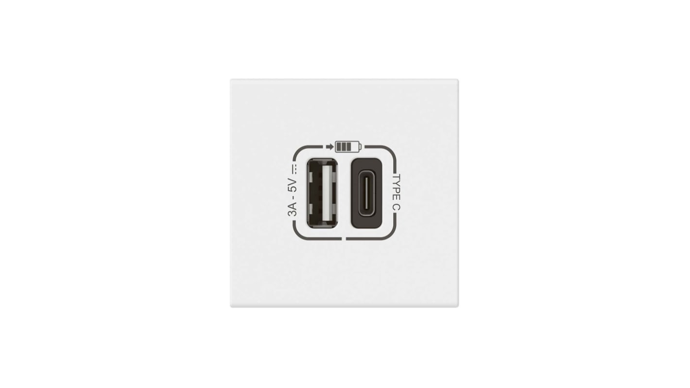 Conector hembra USB Legrand, Blanco, 2 Módulos, Plástico, sin interruptor Interior, 3A