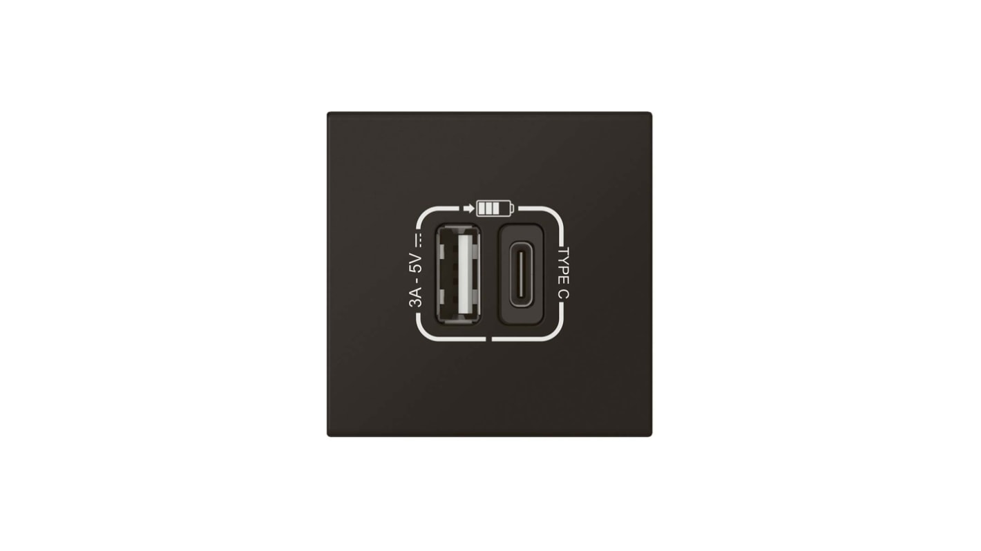 Conector hembra USB Legrand, Negro, 2 Módulos, Plástico, sin interruptor Interior, 3A