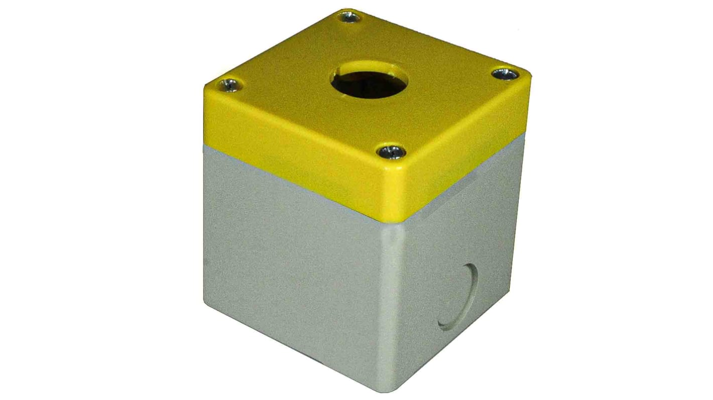 RS PRO Grey/Yellow ABS Push Button Enclosure - 1 Hole 22mm Diameter