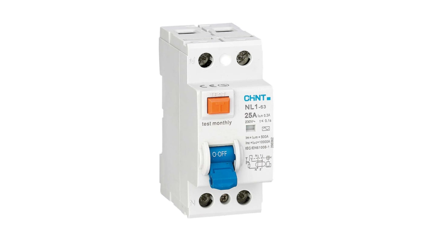 RCCB CHINT, 25A Tipo AC, 2 Polos, 300mA AC 230/400V ac