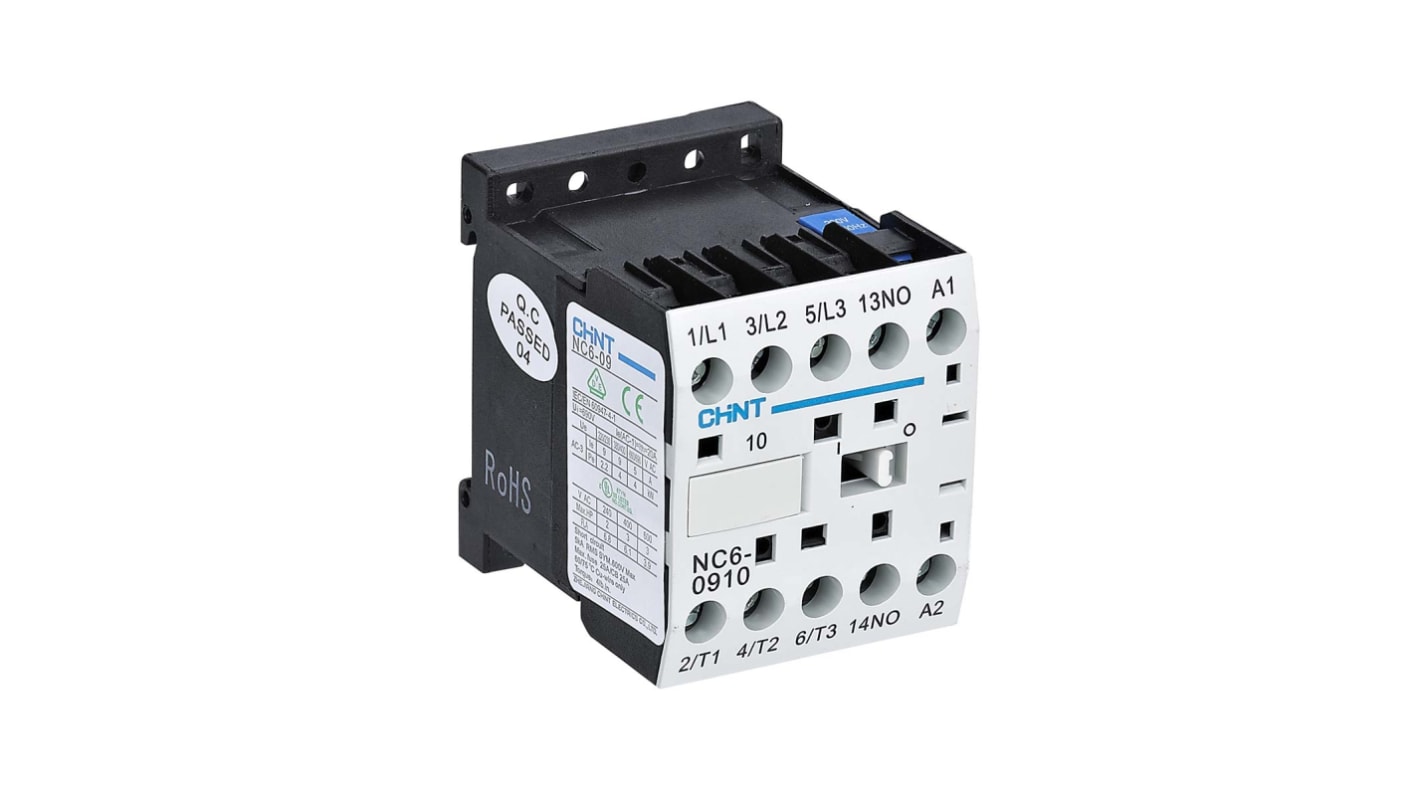 Contactor CHINT NC6 de 3 polos, 1 NA, 9 A, bobina 230 V ac, 4 kW