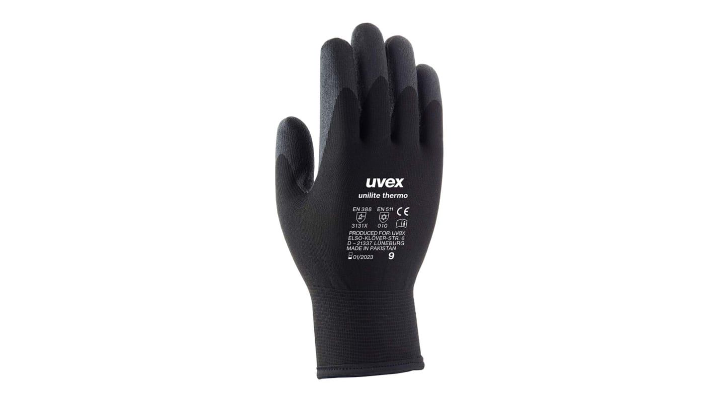 Uvex Unilite thermo Black Acrylic Thermal Work Gloves, Size 10, Aqua Polymer Coating