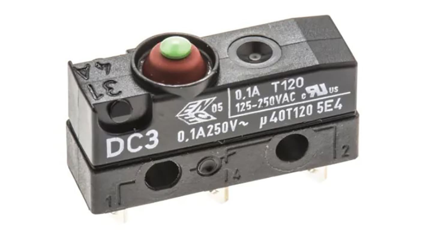 Microinterruttore, ZF, SPDT, 100 mA @ 30 V dc, IP6K7, A saldare