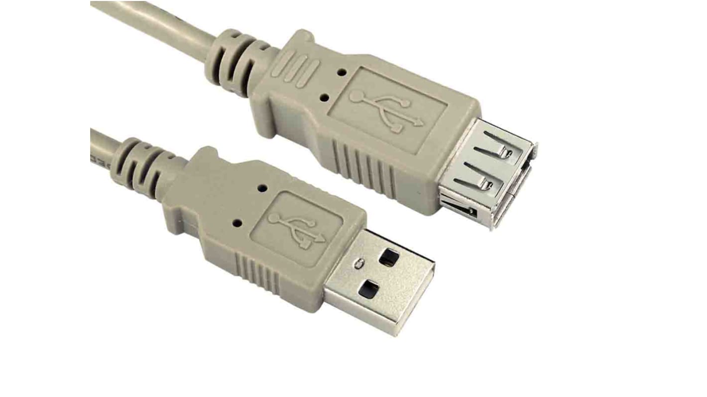 Kabel USB Złącze A USB A Złącze B USB A dł. 2m Przewód przedłużający USB USB 2.0 kolor: Beżowy