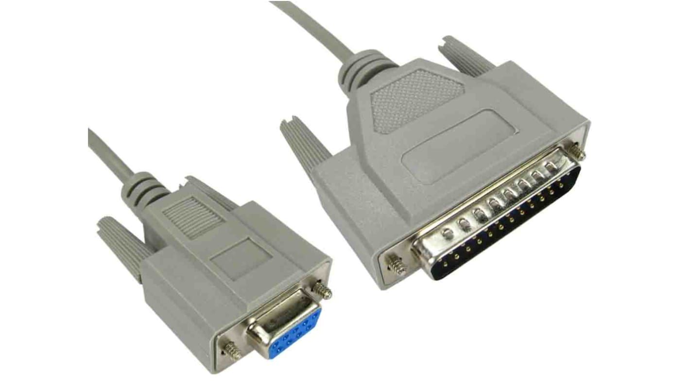 RS PRO Female 9 Pin D-sub to Male 25 Pin D-sub Serial Cable, 2m PVC