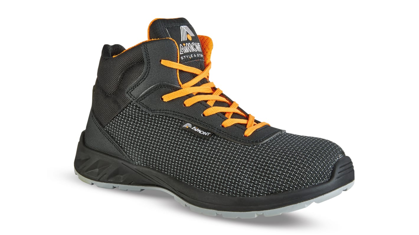 AIMONT DIAMONT METAL FREE Black, Orange Composite Toe Capped Unisex Ankle Safety Boots, UK 2, EU 35