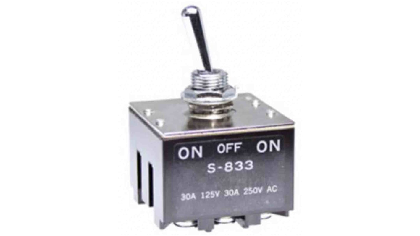 NKK Switches Toggle Switch, Panel Mount, On-Off-On, 3PDT, Screw Terminal, 30 V dc, 125V ac