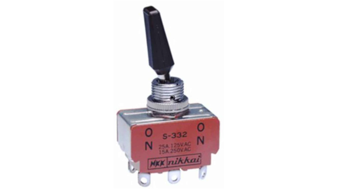 NKK Switches Toggle Switch, Panel Mount, On-(On), DPDT, Tab Terminal, 30 V dc, 125V ac