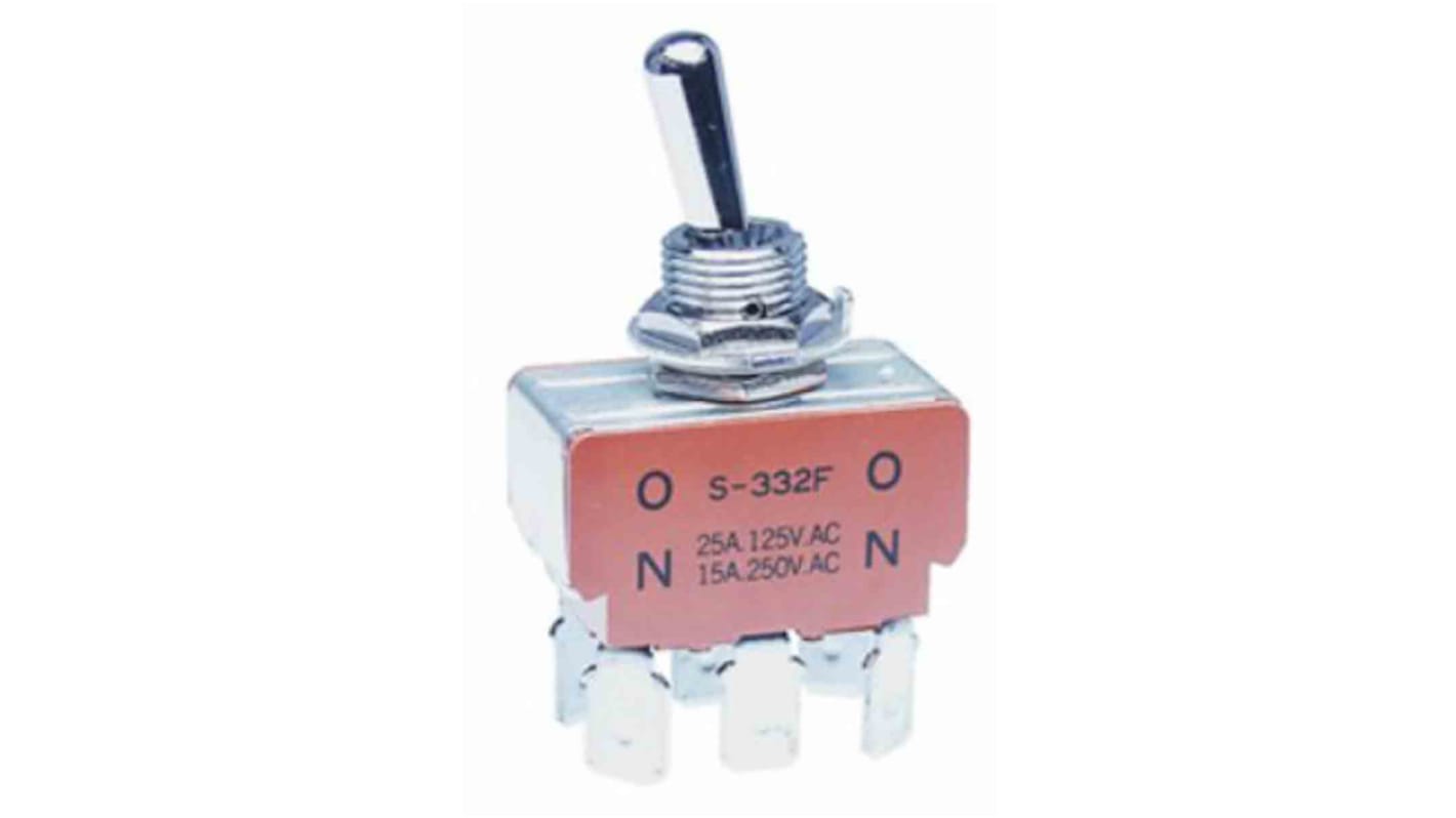 NKK Switches Toggle Switch, Panel Mount, On-On, DPDT, Quick Connect Terminal, 30 V dc, 125V ac