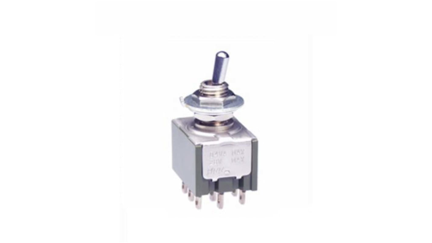 NKK Switches Toggle Switch, Panel Mount, On-On, 3PDT, Solder Terminal