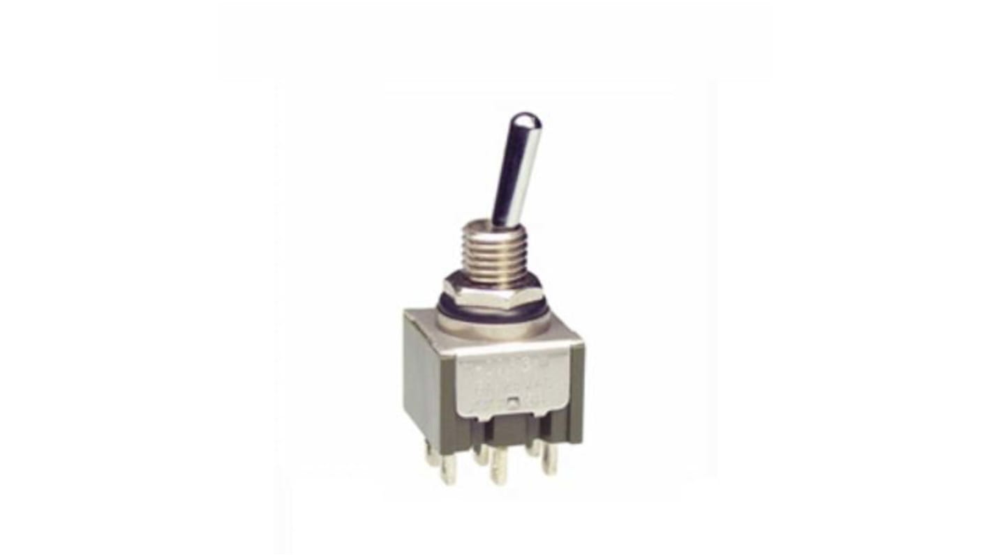 NKK Switches 钮子开关, 双刀双掷, 开-关-开操作, 4A （直流）、 6A （交流）, 面板安装, 焊接端子, IP67