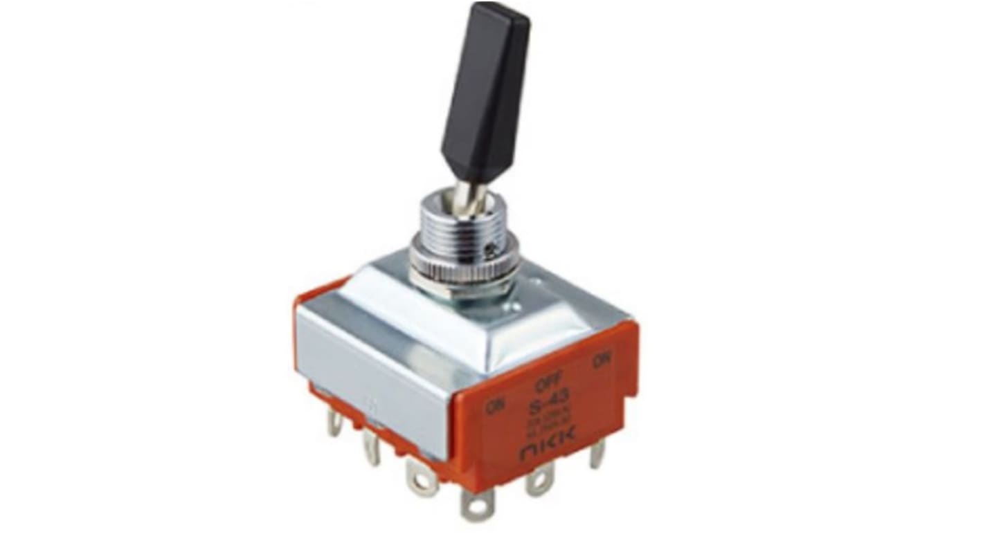 NKK Switches Toggle Switch, Panel Mount, On-Off-On, 4PDT, Solder Lug Terminal, 30 V dc, 125V ac