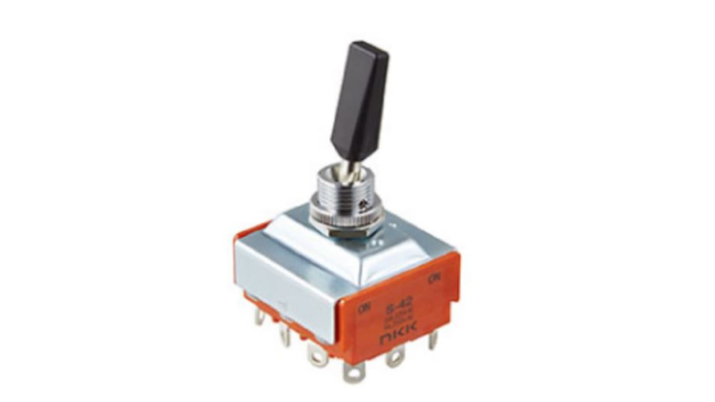 NKK Switches Toggle Switch, Panel Mount, On-On, 4PDT, Solder Lug Terminal, 30 V dc, 125V ac