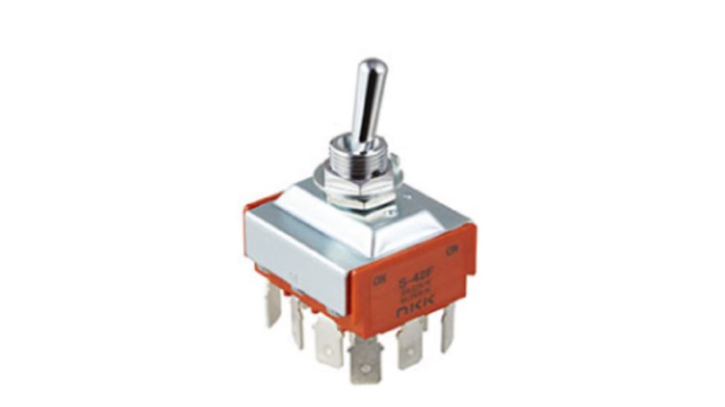 NKK Switches Toggle Switch, Panel Mount, On-On, 4PDT, Quick Connect Terminal, 30 V dc, 125V ac