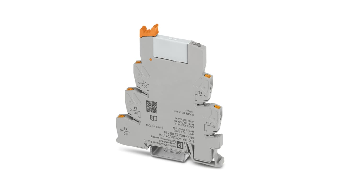Phoenix Contact PLC-RPT72UC/21/RW Series Interface Relay, DIN Rail Mount, 48V dc Coil, 1PDT
