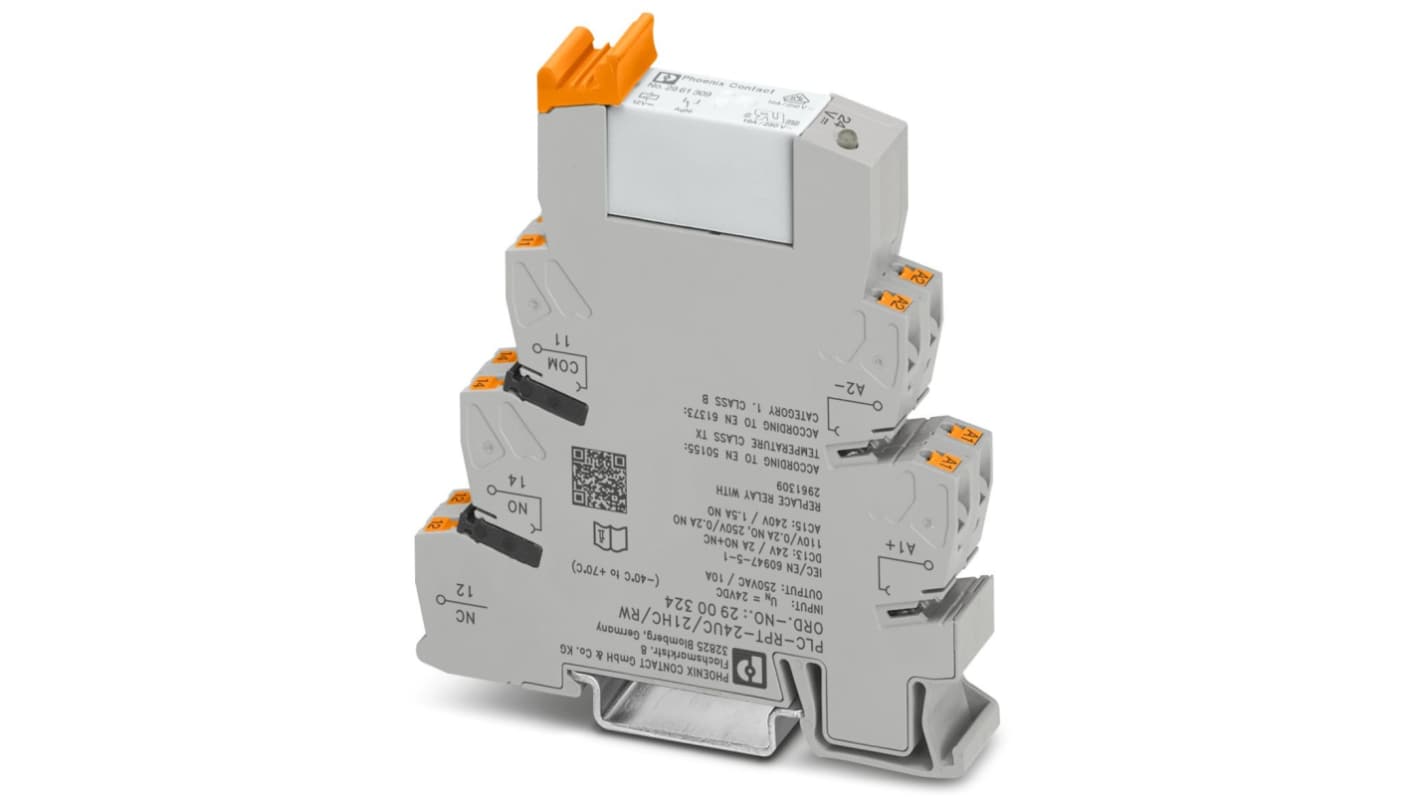 Phoenix Contact PLC-RPT24UC/21HC/RW Series Interface Relay, DIN Rail Mount, 12V dc Coil, 1PDT, 1-Pole