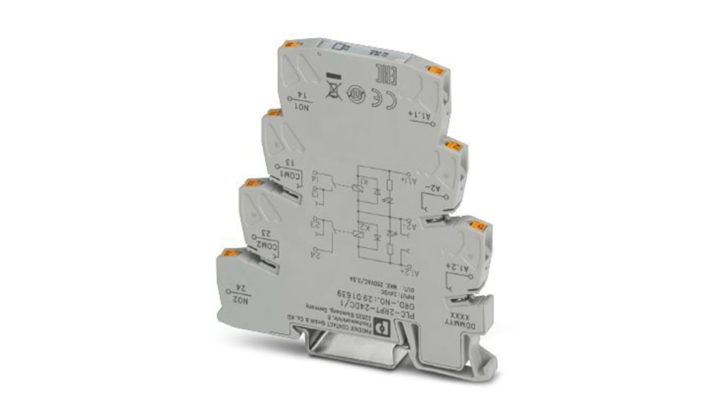 Relé modular Phoenix Contact PLC-2RPT-24DC/1, SPST, para carril DIN