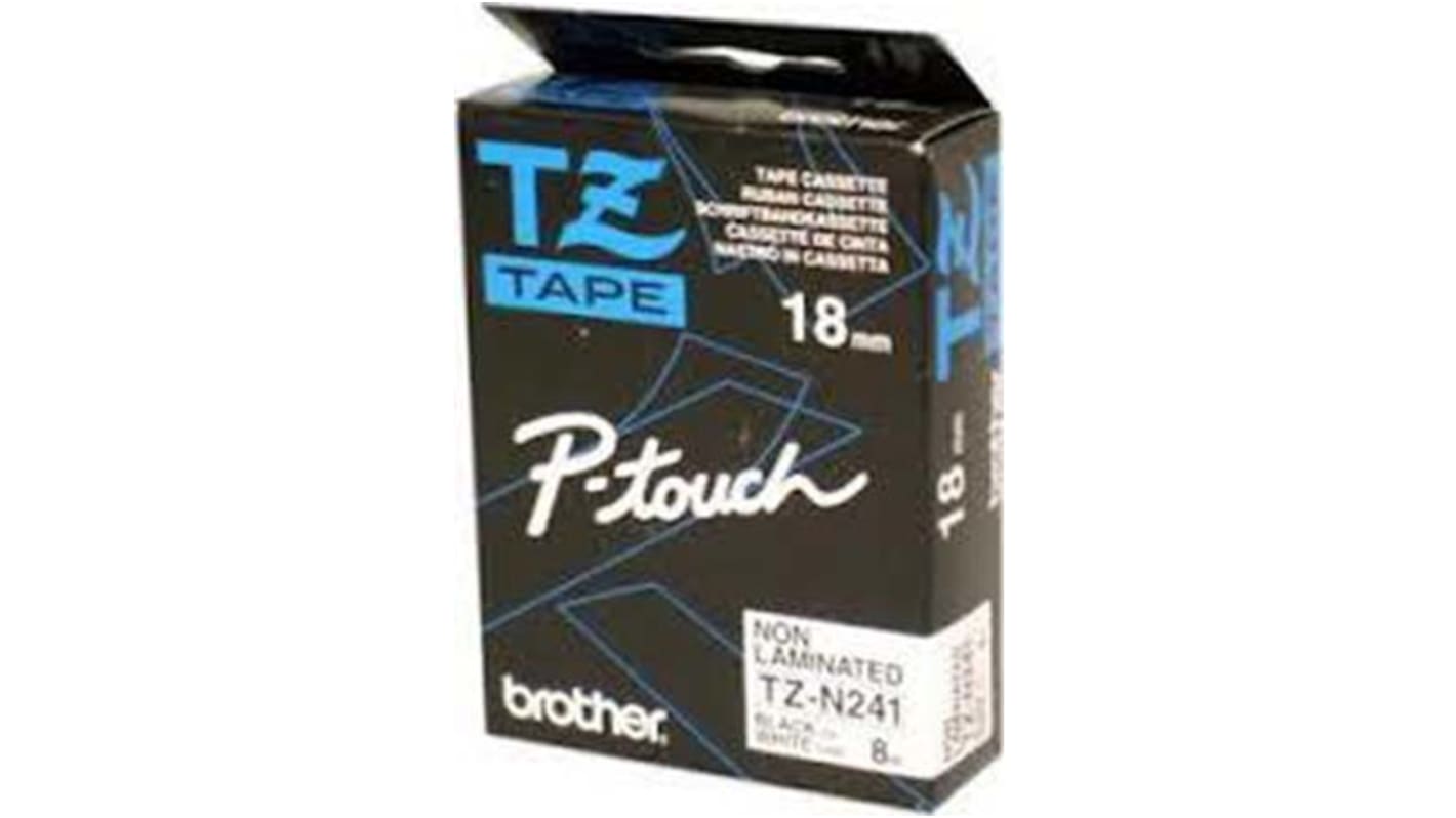 Brother Black on White Label Printer Tape, 8 m Length, 18 mm Width