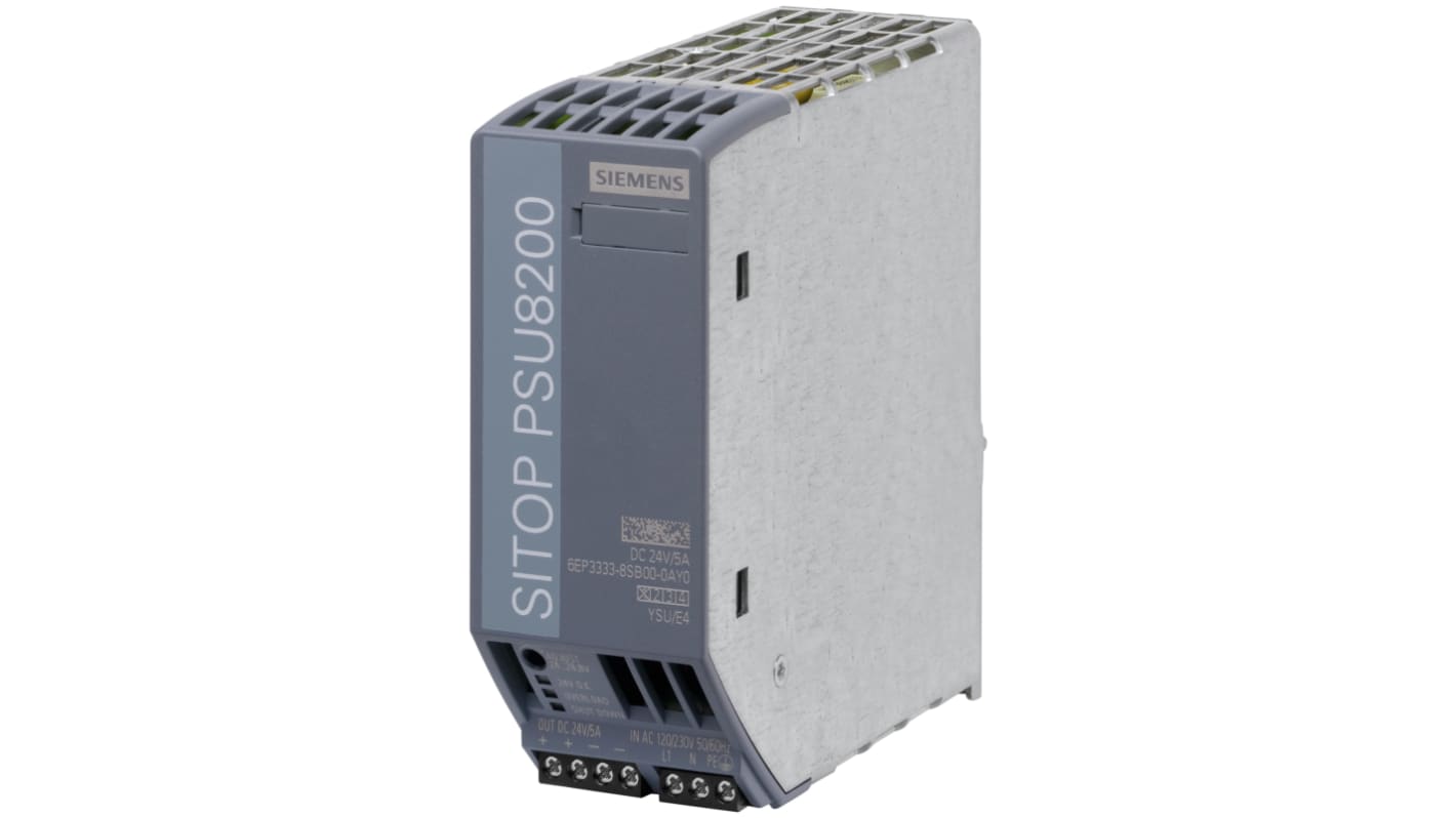 Siemens SITOP PSU8200 Switched Mode DIN Rail Power Supply, 120 V ac, 230 V ac ac Input, 24V dc dc Output, 5A Output,