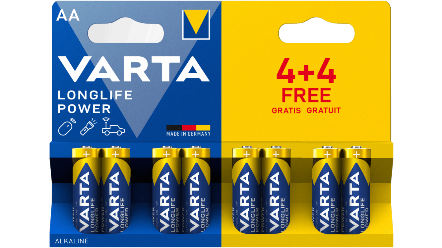 Varta AA 4+4 AA-Batterien, Alkali, 1.5V / 2.75Ah, flacher Anschluss