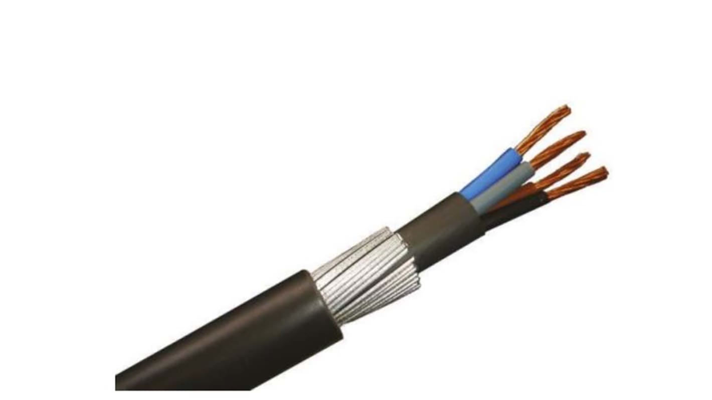 RS PRO, 50m 4 Core, Black PVC Power Cable +90°C