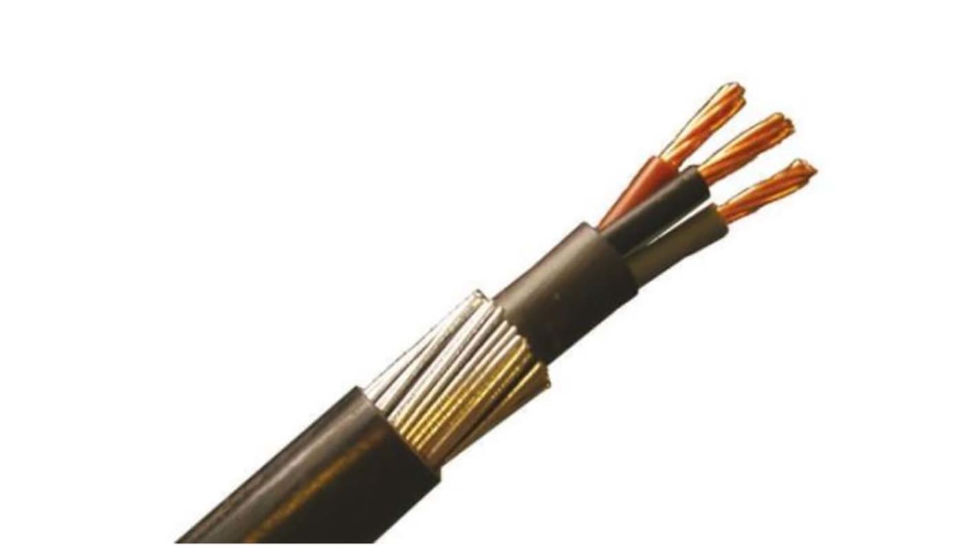 RS PRO, 100m 3 Core, Black PVC Power Cable +90°C