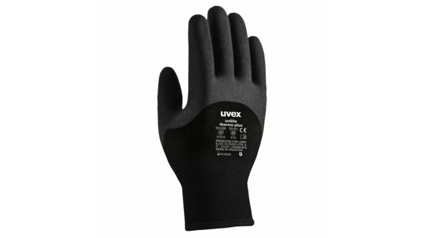 uvex unilite thermo plus Black Acrylic Thermal Gloves, Size 9, Aqua Polymer Coating