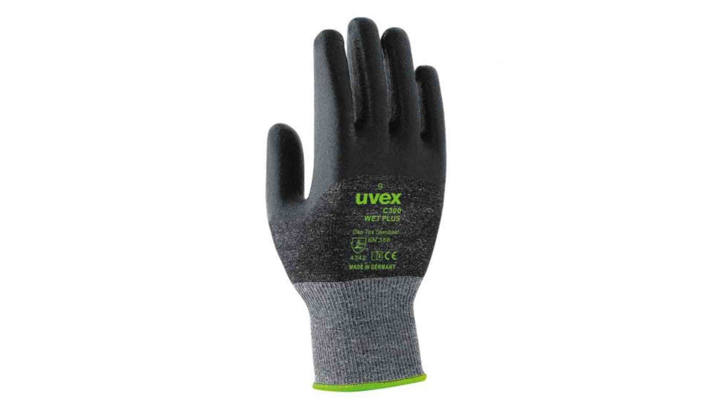 uvex C300 wet Black HPPE Cut Resistant Cut Resistant Gloves, Size 9, Latex Foam Coating
