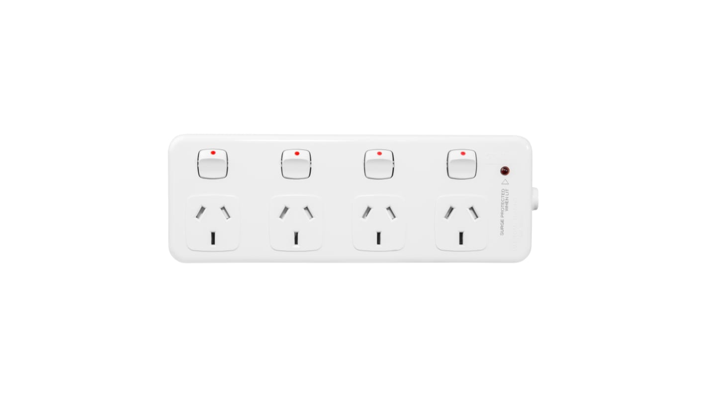 HPM 4 Gang Power Distribution Unit, 0.9m Cable, No, 10A, 230 → 240 V ac, No, Surge Protected