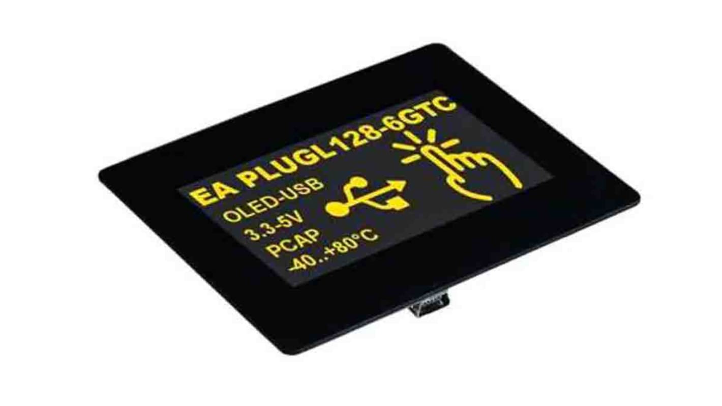 Display Visions EA PLUGL128-6GTC, OLED-display, 2.9tommer 128 x 64pixels Gul, I2C, RS232, SPI, USB Interface, Grafik