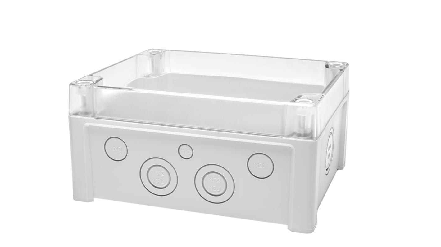 RS PRO Grey Polycarbonate General Purpose Enclosure, IP65, Transparent Lid, 201 x 163 x 98mm