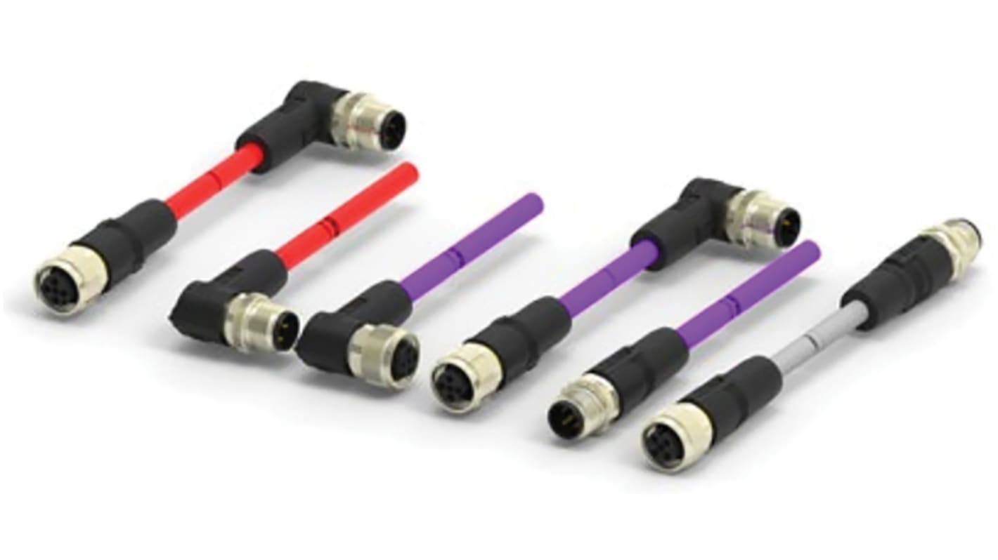 Cable de bus TE Connectivity, con. A M12, 5 polos, con. B M12, 5 polos, cod.: A, long. 1m, 60 V, 4 A, IP67