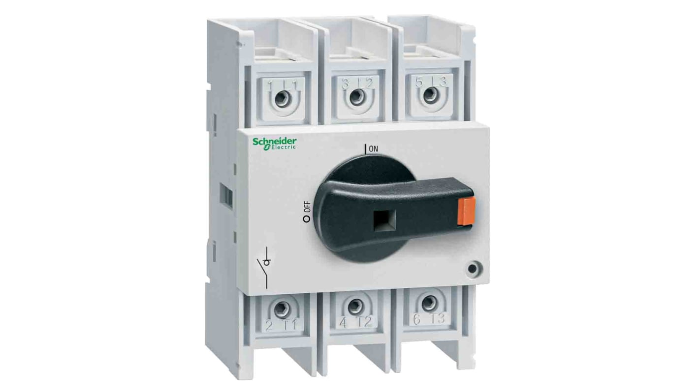 Schneider Electric 3P Pole DIN Rail Isolator Switch - 125A Maximum Current, 55kW Power Rating, IP20
