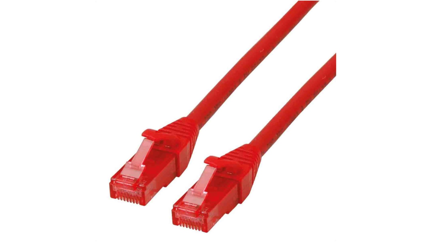 Cable Ethernet Cat6 U/UTP Roline de color Rojo, long. 300mm, funda de LSZH, Libre de halógenos y bajo nivel de humo