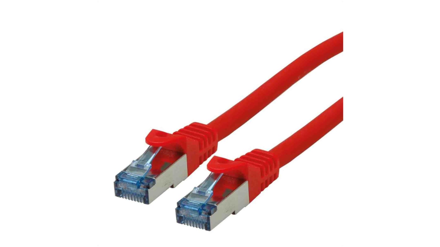 Cable Ethernet Cat6a S/FTP Roline de color Rojo, long. 0.5m, funda de LSZH, Libre de halógenos y bajo nivel de humo