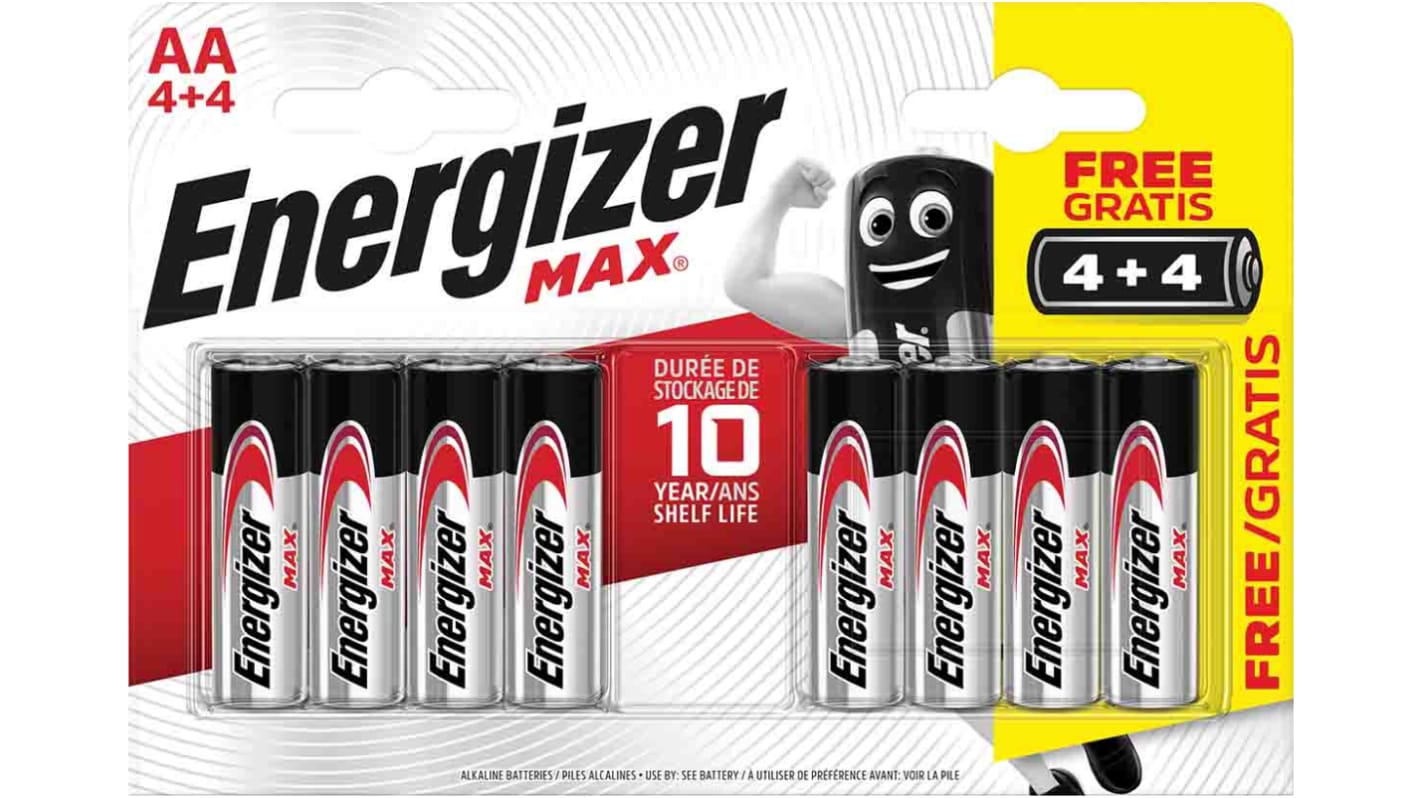 Piles AA Energizer 1.5V Alcaline, zinc / dioxyde de manganèse, 2.5Ah