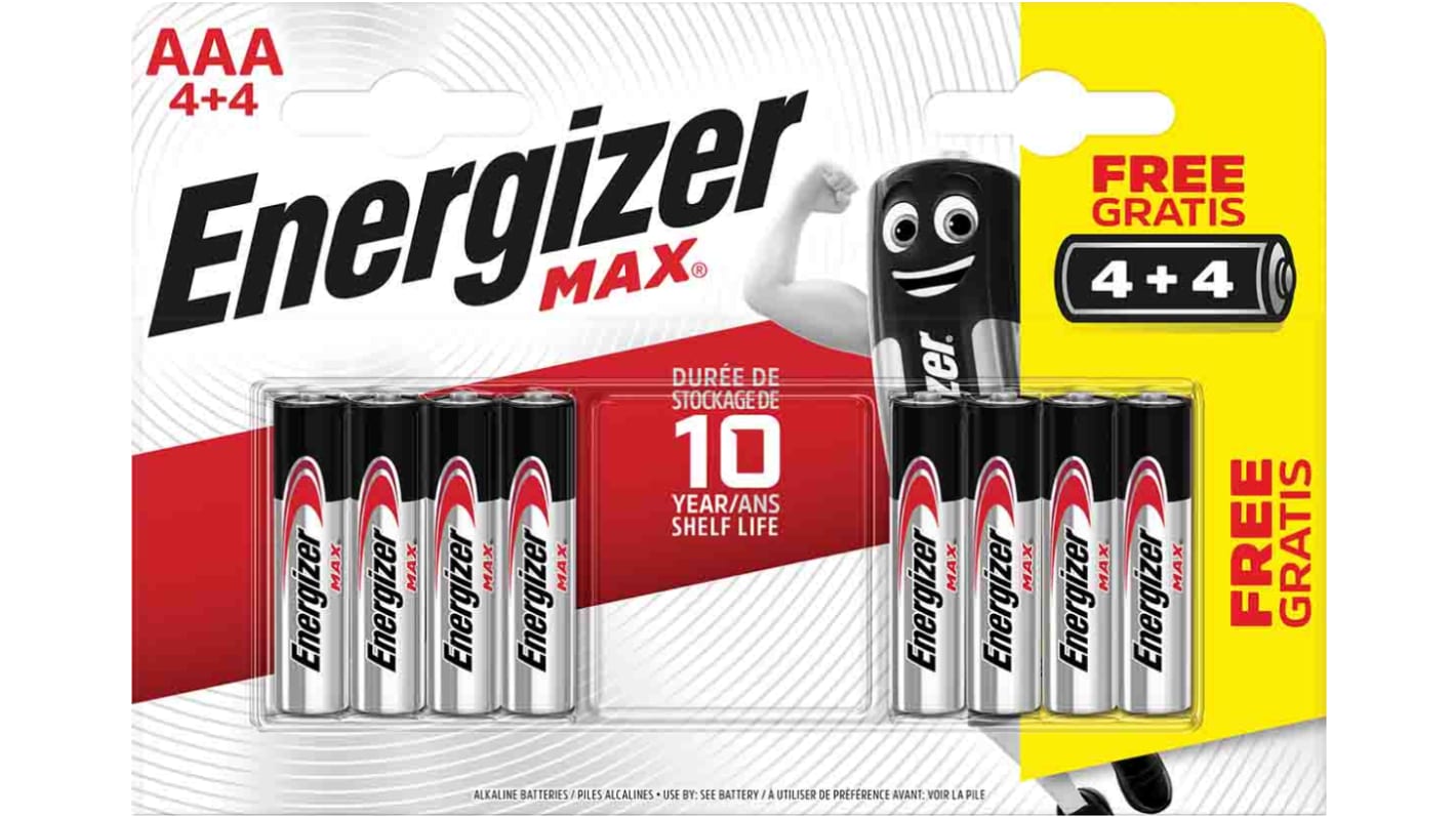Energizer Energizer MAX AAA 4+4 AAA Batterie, Alkali, 1.5V, Flach Anschluss
