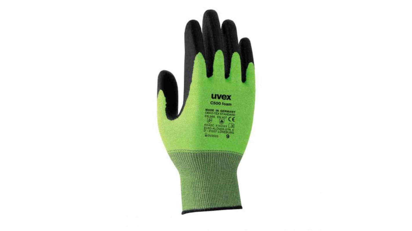 uvex C500 foam Green HPPE Cut Resistant Work Gloves, Size 9, Latex Foam Coating
