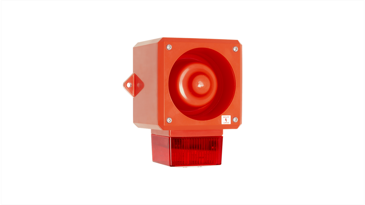 Clifford & Snell YL50 Series Red Sounder Beacon, 115 V ac, IP66, Fixed Mount, 112dB at 1 Metre