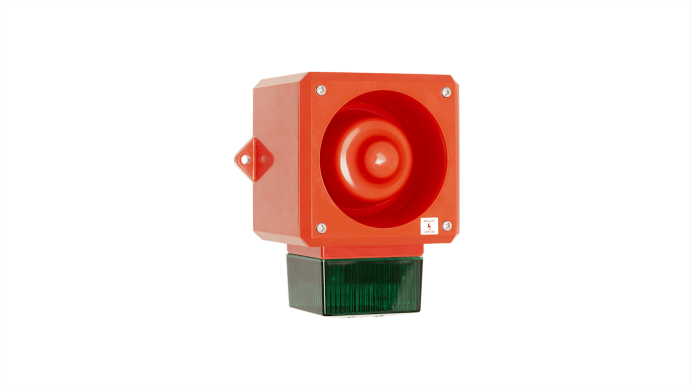 Clifford & Snell 声光报警器, 24V 直流电源, 1米外112dB, 最大112dB, IP66, 绿色灯罩, 红色外壳, YL50系列