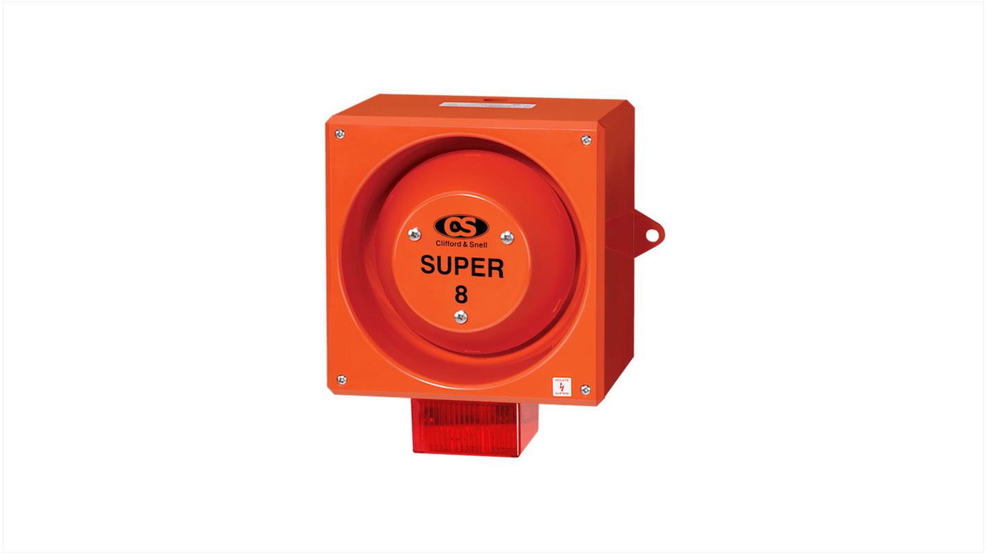 Clifford & Snell YL80 Super Series Red Sounder Beacon, 24 V dc, IP66, Side Mount, 120dB at 1 Metre