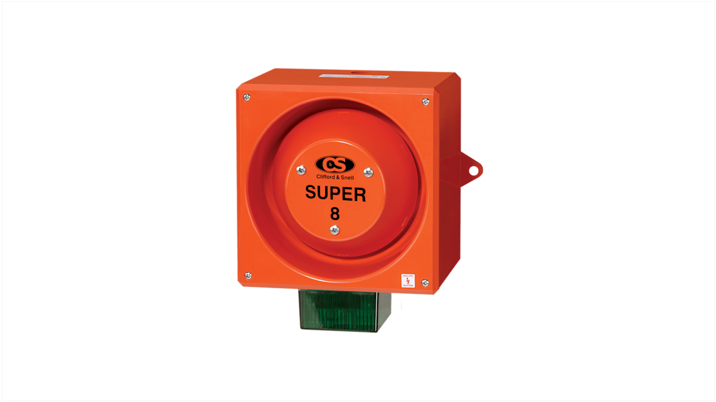 Clifford & Snell YL80 Super Series Green Sounder Beacon, 230 V, IP66, Side Mount, 120dB at 1 Metre