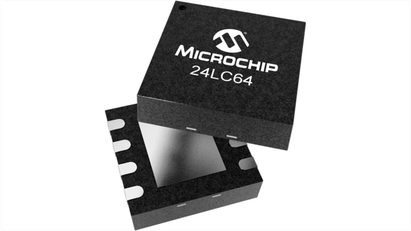 Microchip 24LC64T-I/MC, 64kbit EEPROM Memory Chip, 900ns 8-Pin DFN Serial-2 Wire, Serial-I2C