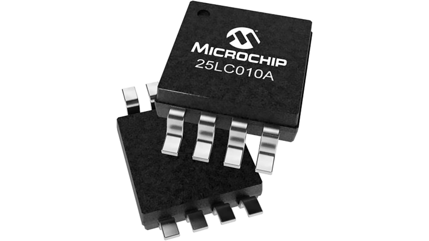 マイクロチップ, シリアルEEPROM, 1kbit, シリアル-SPI, 8 Pin, 25LC010A-I/MS