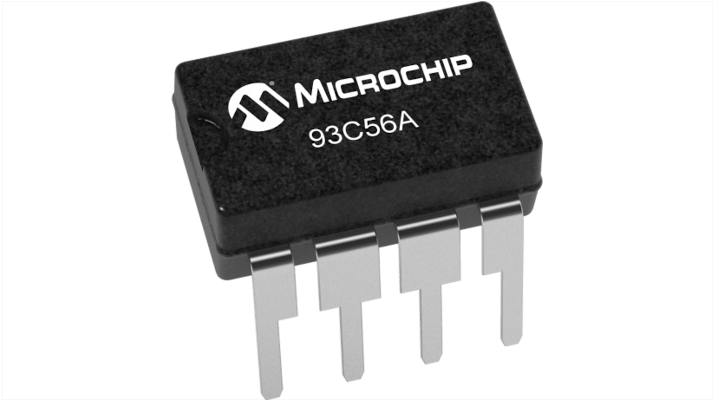 Memoria EEPROM 93C56A-I/P Microchip, 2kbit, 256 x, 8bit, Serie 3 Cables, 250ns, 8 pines PDIP