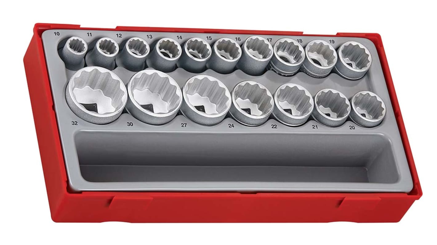 Teng Tools 17-Piece Metric 1/2 in Standard Socket Set , 6 point; 12 point