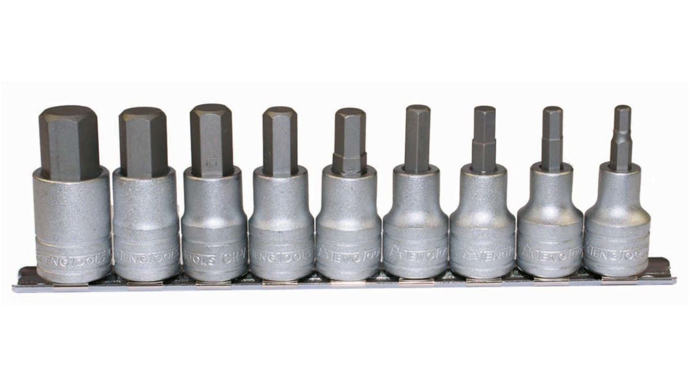 M1212 | Teng Tools 9-Piece Metric 1/2 in Bit Socket Set, Hex
