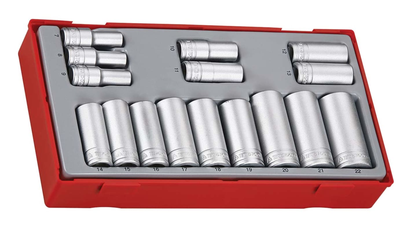 Teng Tools 16-Piece Metric 3/8 in Deep Socket Set, 6 point