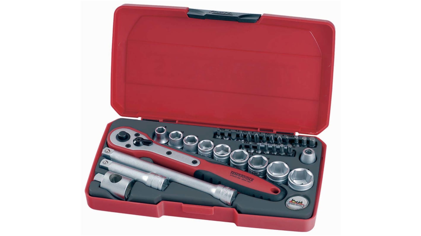 Teng Tools dugókulcs készlet 34 darabos, 3/8 hüvelyk, Nem, hajtókar: Négyzet alakú